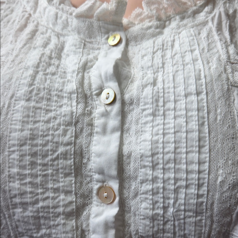 Loveshackfancy White Ruffled Button Crop Blouse - image 4